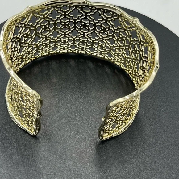 Kendra Scott Designer Candice Gold Tone Filigree Concave Wide Cuff Bracelet - Picture 13 of 13